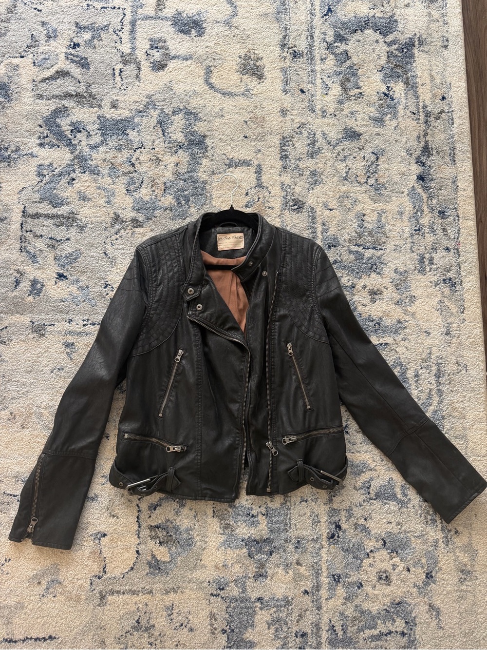 We The Free Black Leather Moto Jacket